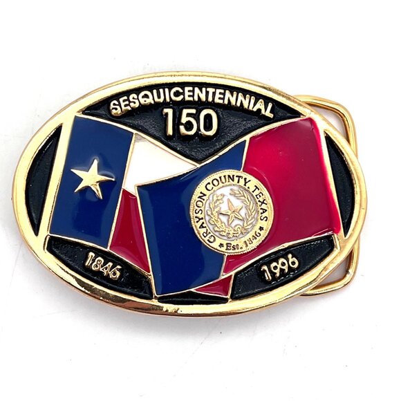 Grayson County Texas Sesquicentennial 150 Belt Buckle Republic of Texas Sherman - Picture 1 of 11